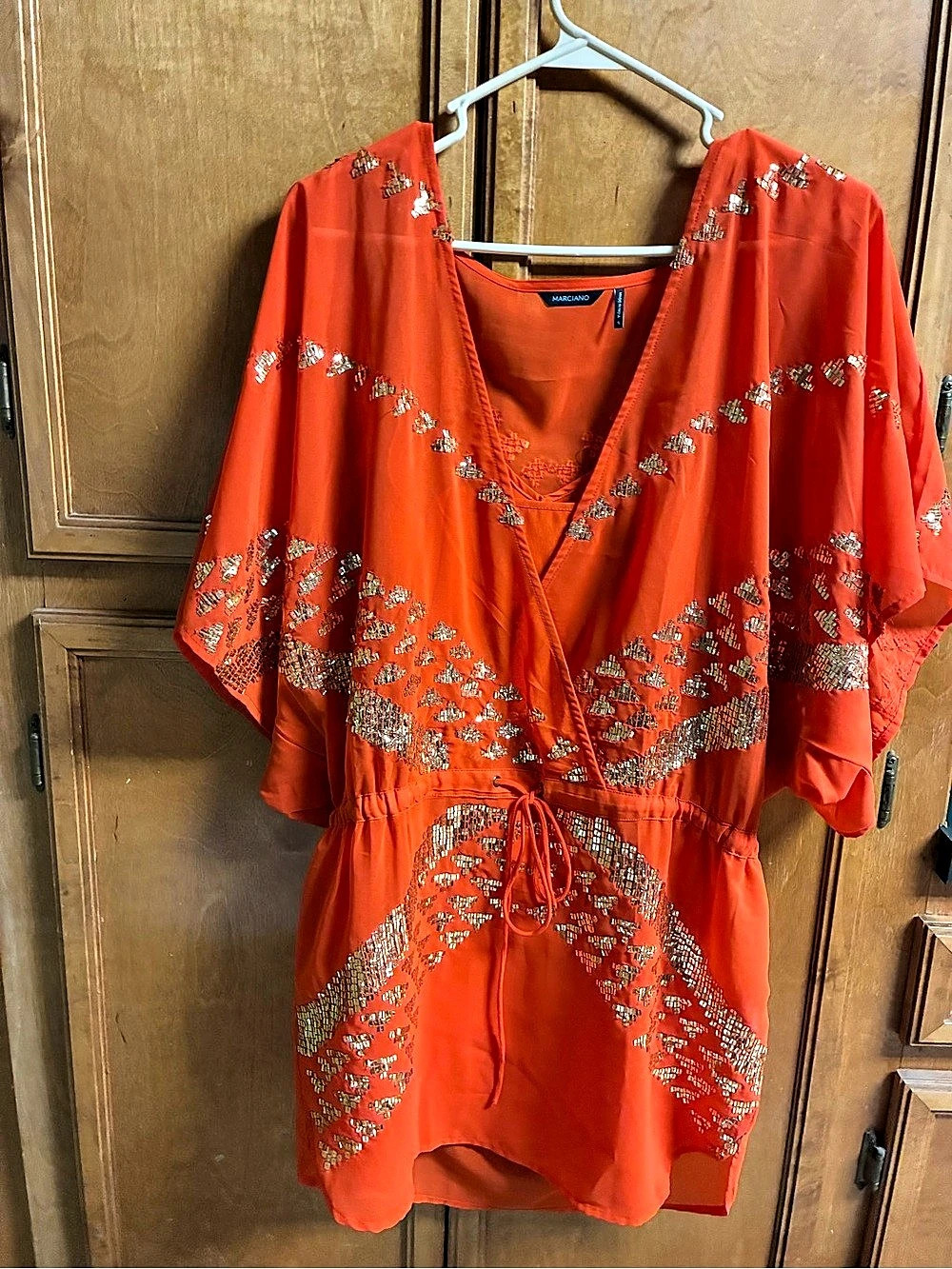 Marciano Embellished Tunic in Orange Size Small Like New